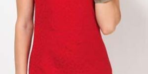 sleeve-less self pattern red kurti