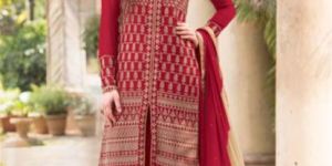 Red Semi Stitched Straight Suits