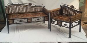 Wrought Iron Wooden Deewaan Chair