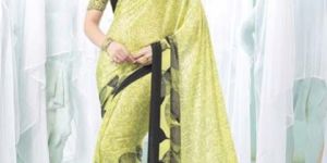 Radhika Fibers Yellow Color Printed Crepe Silk Saree with Blause