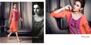 Radhka Fibers Orange Color Viscouse Rayon Fancy Kurti