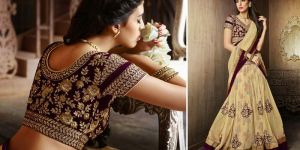 Royal Designer Cream Net Lehenga with Velvet Blouse Rivishing Art Work