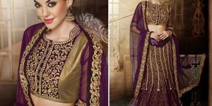 Wine Bridal Lehenga Choli with Golden Embroidery Seems Gorgeous