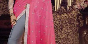 Stylish georgette designer saree with Grey and pink color - 9377