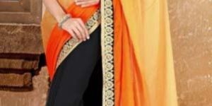 Stylish georgette designer saree with Orange and black color - 9270