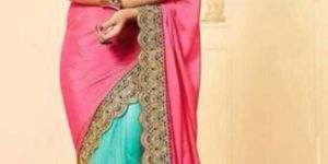 Designer Saree with Pink and Green Color