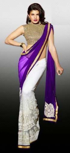 Stylish georgette designer saree with Purple and white color - 9221B