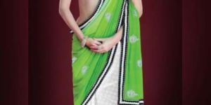 Stylish georgette designer saree with White and Green color - 9164A