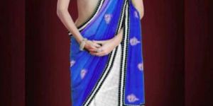 Stylish georgette designer saree with White and Blue color - 9164B