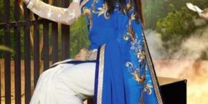 Stylish georgette designer saree with White and Blue color - 9426