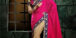 Stylish jacquard designer saree with Beige and pink color - 9276