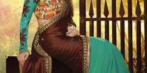 Jacquard Designer Saree with Green and Coffee Color