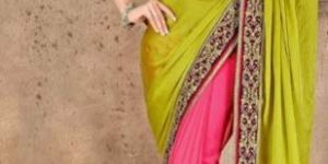 Stylish jacquard designer saree with pink and green color - 9272