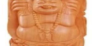 Wooden Laughing Buddha Statue (8 Inch)