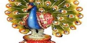 Wooden Painted Peacock Statue