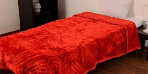 Mink Single Bed Floral Embossed Red Blanket