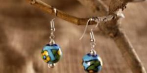 Single Blue Pottery Bead Earrings
