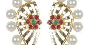 Indian Traditional Style Ear Cuff Crystal with Pearl Earrings