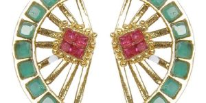 Indian Traditional Style Ear Cuff Green Color Crystal Earrings