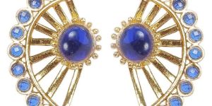 Indian Traditional Style Ear Cuff Blue Color Crystal Earrings
