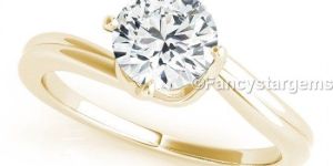 Yellow Gold Plated over White Moissanite Ring in 925 Silver