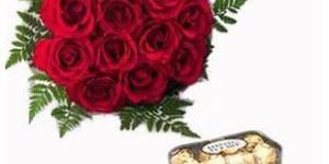 12 Red Rose Bouquet with Ferero Rocher
