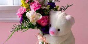 Mixed Flower Bouquet with Teddy Bear