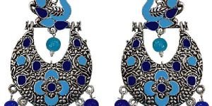 Meenakari German Silver Peacock Dangler