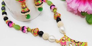 Meenakari Neon Designer Open Crown Necklace Green Pink Black
