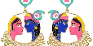 Meenakari Radha Krishna Bali Earrings