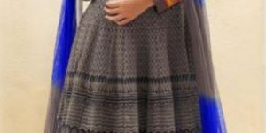 Grey Netted Anarkali Readymade Chudidar