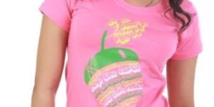 Women Pink Green Apple T Shirt