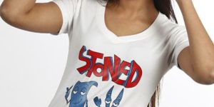 Women White Stoned T Shirt
