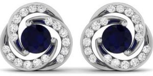 Silve Blue Stone Zircon Traingular Net Cut Uncouth Earring