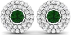 Silve Green Stone Zircon Halo with Antique Design Earring