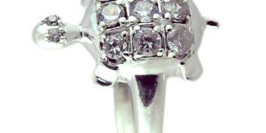Silver White Stone Zircon Turtle Ring