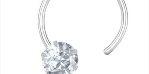 Silver White Zircon Curve Design Glossy Nose Pin