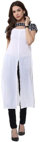 Janasya Women's White Indo Western Crepe Kurti