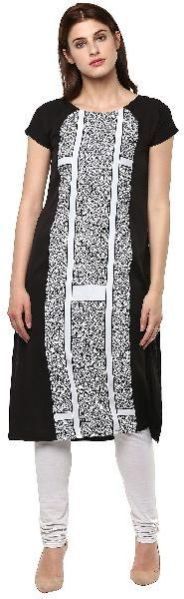 Janasya Women's White Printed Crepe Straight Kurti