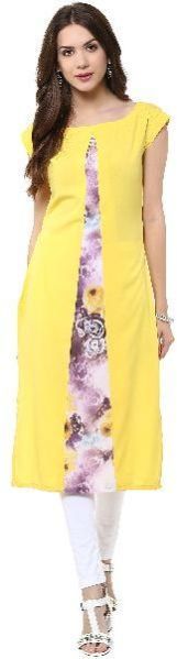 Janasya Women's Yellow Casual Crepe Kurti