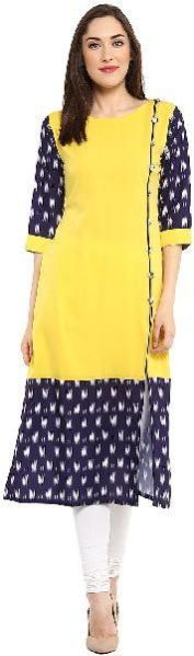 Janasya Women's Yellow Embellished Crepe Straight Kurti