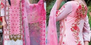 Embroidered Suit with Net Dupatta
