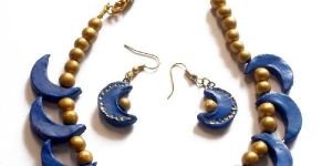 Terracotta Peacock Blue Jewellery with Jumkas