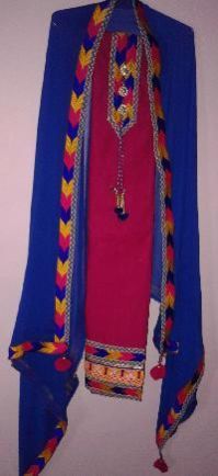 Ladies Blue and Red Phulkari Suit With Dupatta