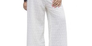 Chick Garb White Cotton Chikan Palazzo Pants