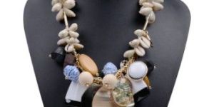 LEATHER CHAIN SHELL MULTI-ELEMENT RESIN NECKLACE