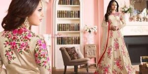 White Floral Work Anarkali Suits