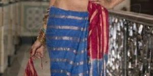 Striped Linen Saree with Zari