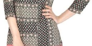 Pink and Black Printed Crepe Kurti