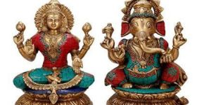 Brass Stone Work Laxmi Ji & Ganesh Statue